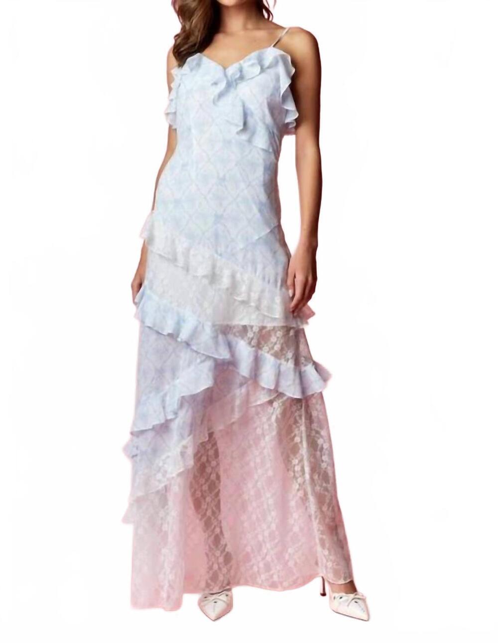 NEW RARERAW coquette printed lace mixed ruffle maxi dress in light blue